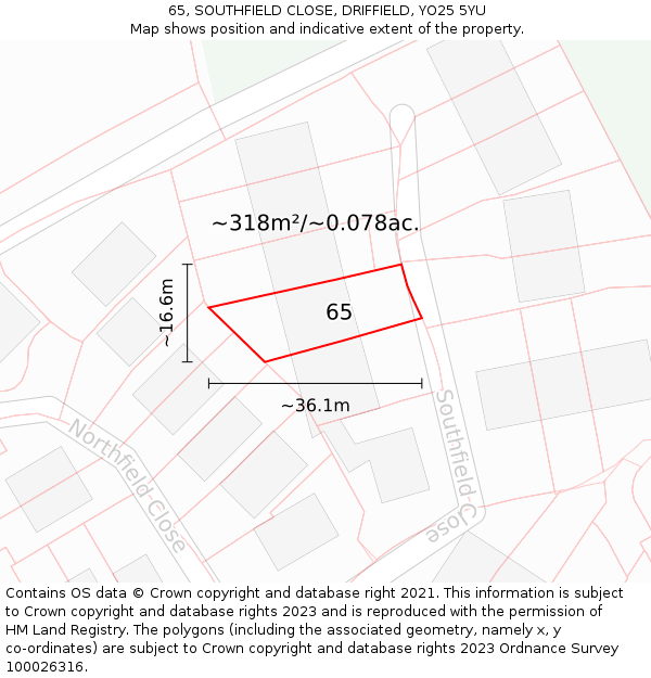65, SOUTHFIELD CLOSE, DRIFFIELD, YO25 5YU: Plot and title map