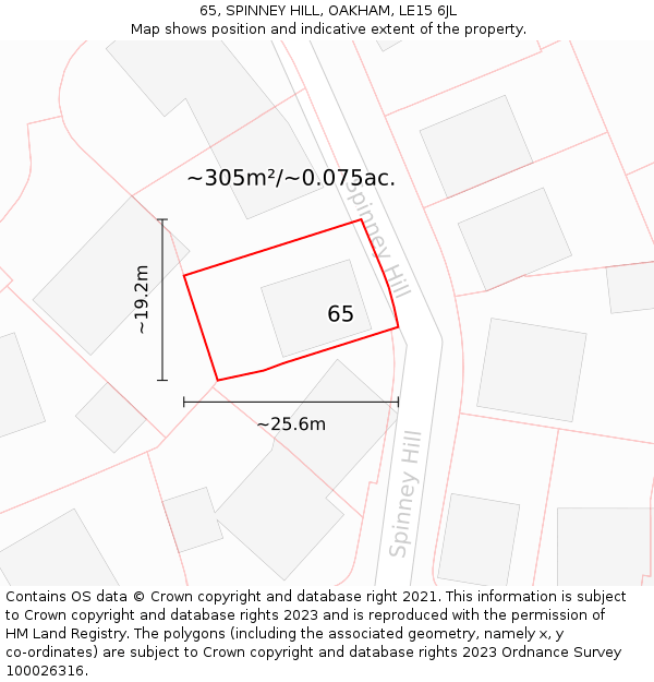 65, SPINNEY HILL, OAKHAM, LE15 6JL: Plot and title map