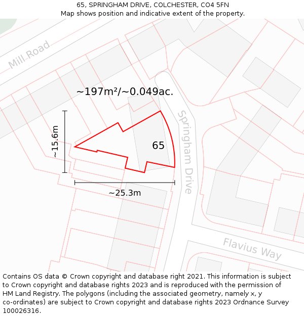 65, SPRINGHAM DRIVE, COLCHESTER, CO4 5FN: Plot and title map