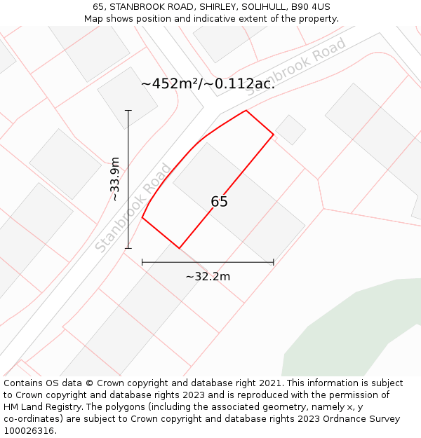 65, STANBROOK ROAD, SHIRLEY, SOLIHULL, B90 4US: Plot and title map