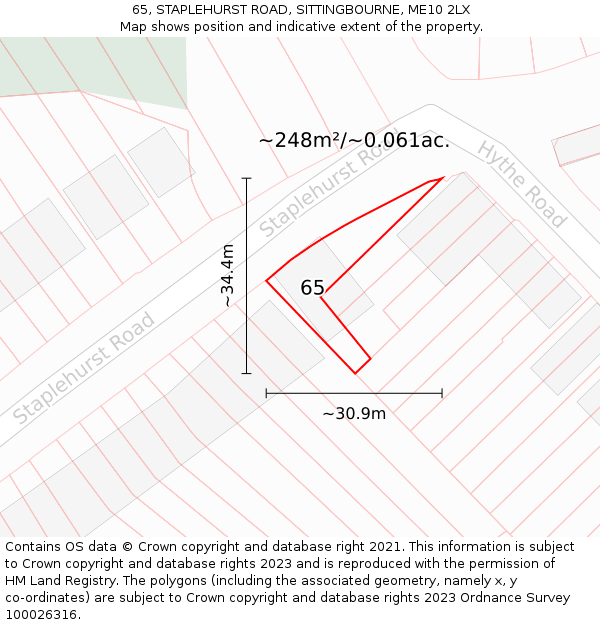 65, STAPLEHURST ROAD, SITTINGBOURNE, ME10 2LX: Plot and title map