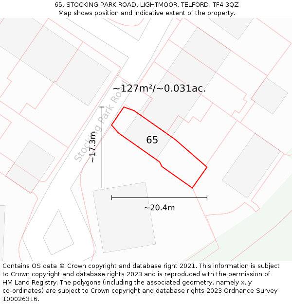 65, STOCKING PARK ROAD, LIGHTMOOR, TELFORD, TF4 3QZ: Plot and title map