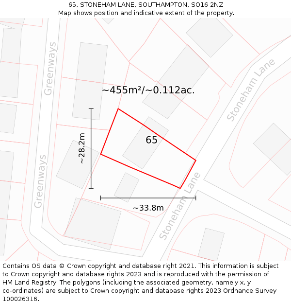 65, STONEHAM LANE, SOUTHAMPTON, SO16 2NZ: Plot and title map