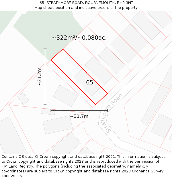 65, STRATHMORE ROAD, BOURNEMOUTH, BH9 3NT: Plot and title map