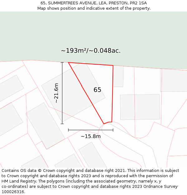 65, SUMMERTREES AVENUE, LEA, PRESTON, PR2 1SA: Plot and title map