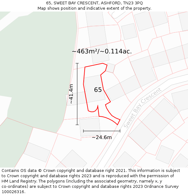 65, SWEET BAY CRESCENT, ASHFORD, TN23 3PQ: Plot and title map