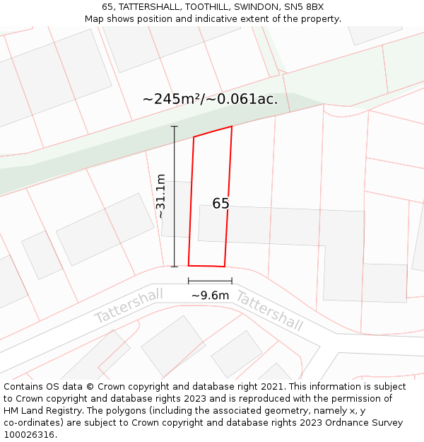 65, TATTERSHALL, TOOTHILL, SWINDON, SN5 8BX: Plot and title map