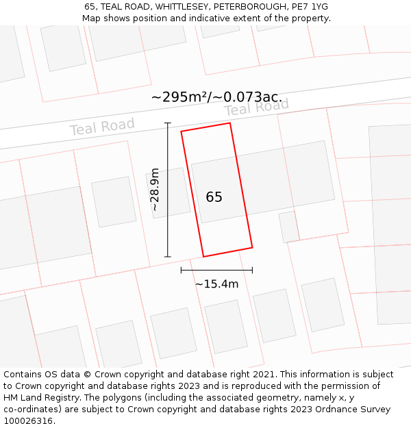 65, TEAL ROAD, WHITTLESEY, PETERBOROUGH, PE7 1YG: Plot and title map