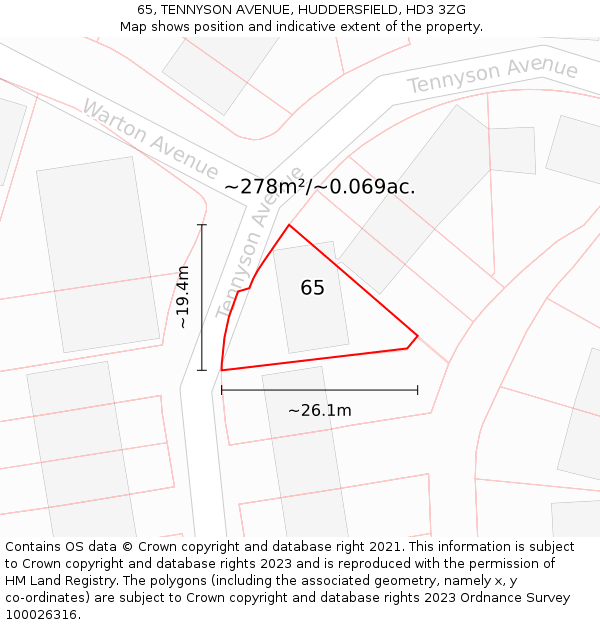 65, TENNYSON AVENUE, HUDDERSFIELD, HD3 3ZG: Plot and title map