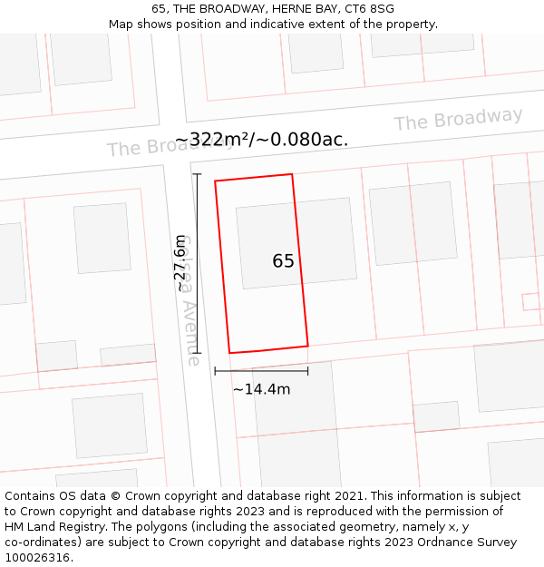 65, THE BROADWAY, HERNE BAY, CT6 8SG: Plot and title map