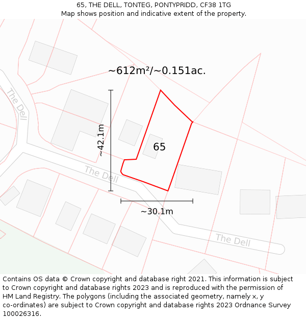 65, THE DELL, TONTEG, PONTYPRIDD, CF38 1TG: Plot and title map