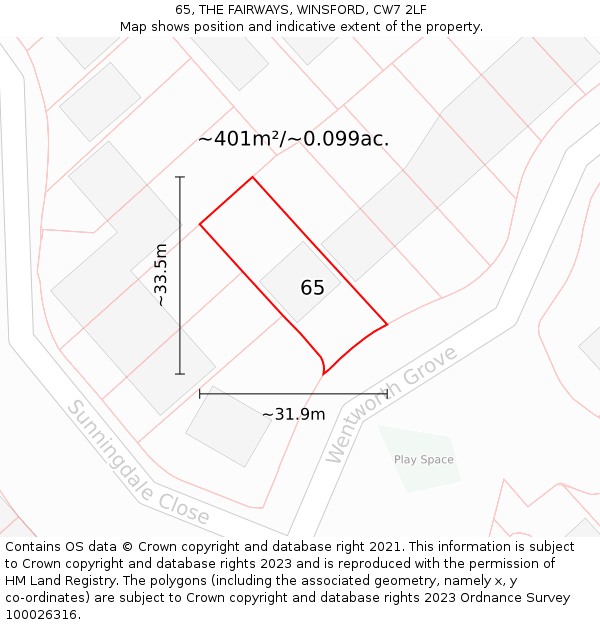 65, THE FAIRWAYS, WINSFORD, CW7 2LF: Plot and title map