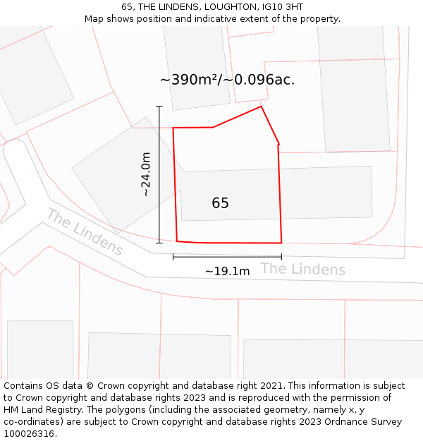 65, THE LINDENS, LOUGHTON, IG10 3HT: Plot and title map