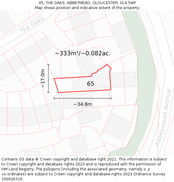 65, THE OAKS, ABBEYMEAD, GLOUCESTER, GL4 5WP: Plot and title map