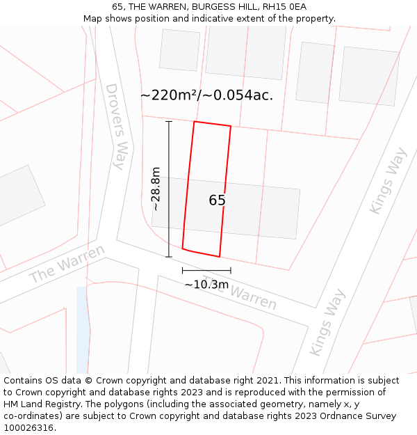 65, THE WARREN, BURGESS HILL, RH15 0EA: Plot and title map