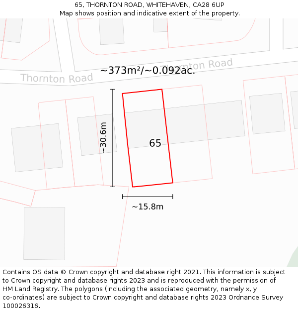 65, THORNTON ROAD, WHITEHAVEN, CA28 6UP: Plot and title map