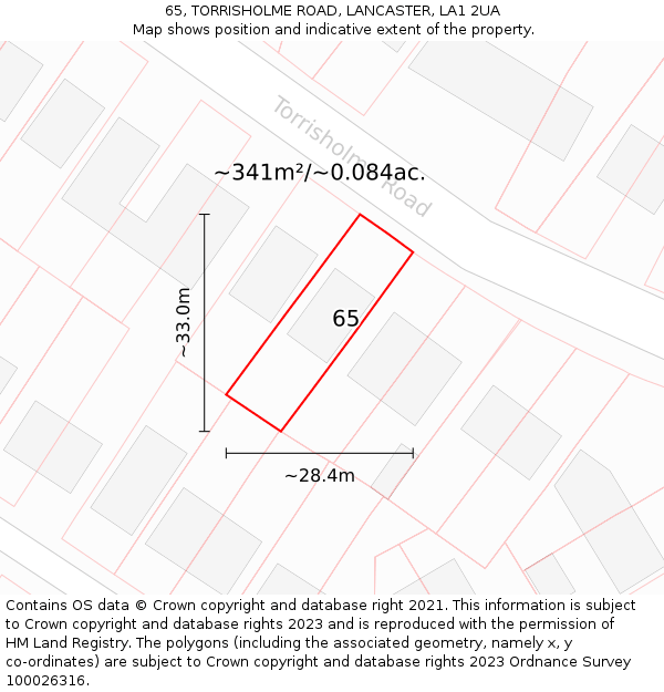 65, TORRISHOLME ROAD, LANCASTER, LA1 2UA: Plot and title map