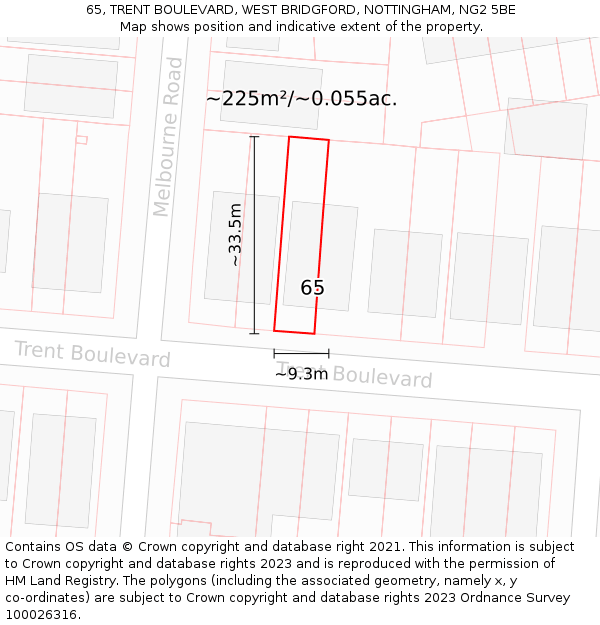 65, TRENT BOULEVARD, WEST BRIDGFORD, NOTTINGHAM, NG2 5BE: Plot and title map