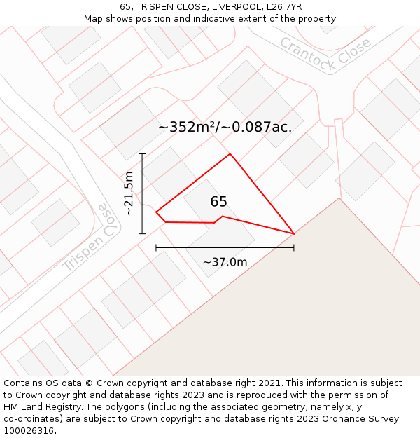 65, TRISPEN CLOSE, LIVERPOOL, L26 7YR: Plot and title map
