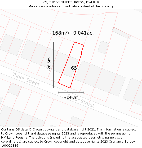 65, TUDOR STREET, TIPTON, DY4 8UR: Plot and title map