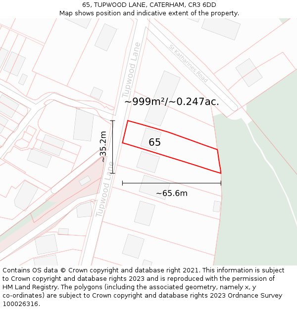 65, TUPWOOD LANE, CATERHAM, CR3 6DD: Plot and title map