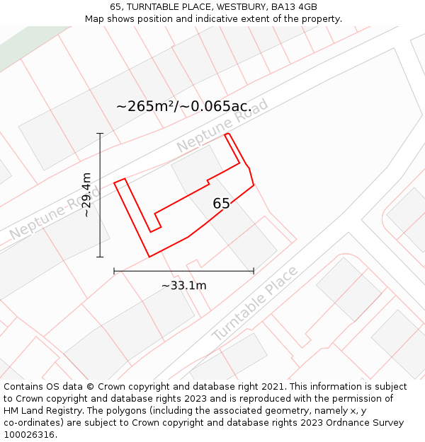 65, TURNTABLE PLACE, WESTBURY, BA13 4GB: Plot and title map