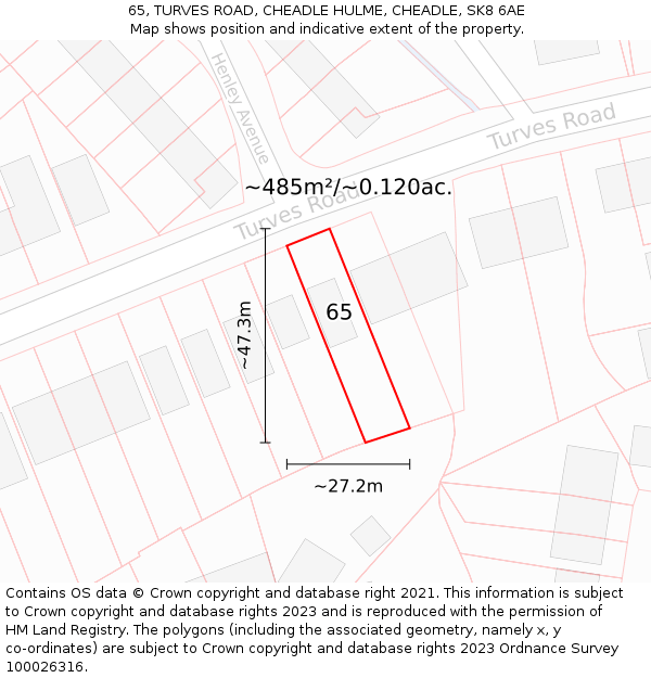 65, TURVES ROAD, CHEADLE HULME, CHEADLE, SK8 6AE: Plot and title map