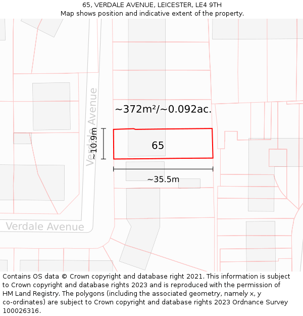 65, VERDALE AVENUE, LEICESTER, LE4 9TH: Plot and title map