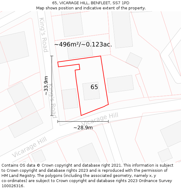 65, VICARAGE HILL, BENFLEET, SS7 1PD: Plot and title map
