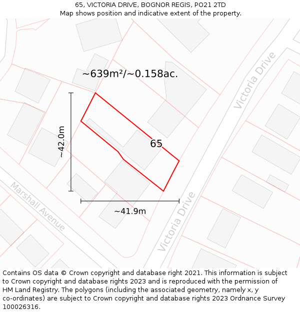 65, VICTORIA DRIVE, BOGNOR REGIS, PO21 2TD: Plot and title map