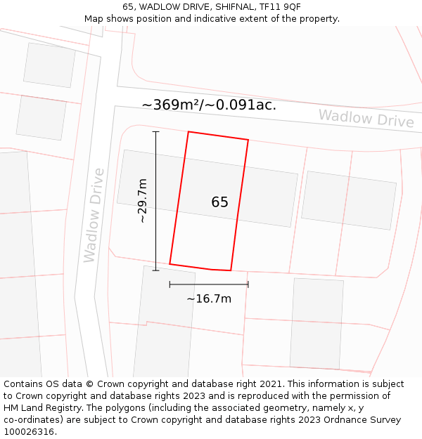 65, WADLOW DRIVE, SHIFNAL, TF11 9QF: Plot and title map