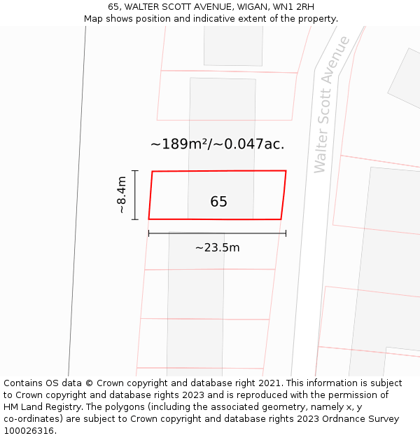 65, WALTER SCOTT AVENUE, WIGAN, WN1 2RH: Plot and title map