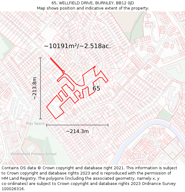 65, WELLFIELD DRIVE, BURNLEY, BB12 0JD: Plot and title map