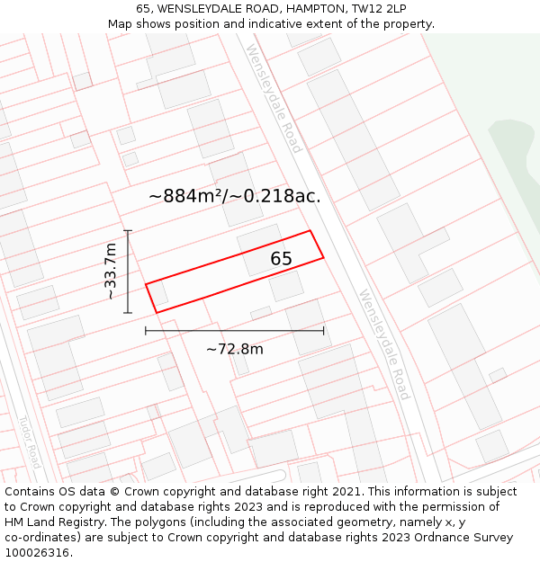 65, WENSLEYDALE ROAD, HAMPTON, TW12 2LP: Plot and title map