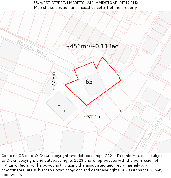 65, WEST STREET, HARRIETSHAM, MAIDSTONE, ME17 1HX: Plot and title map