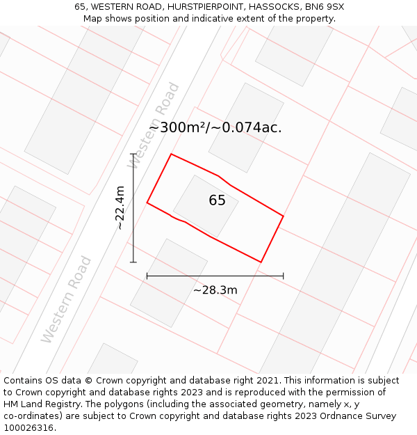 65, WESTERN ROAD, HURSTPIERPOINT, HASSOCKS, BN6 9SX: Plot and title map