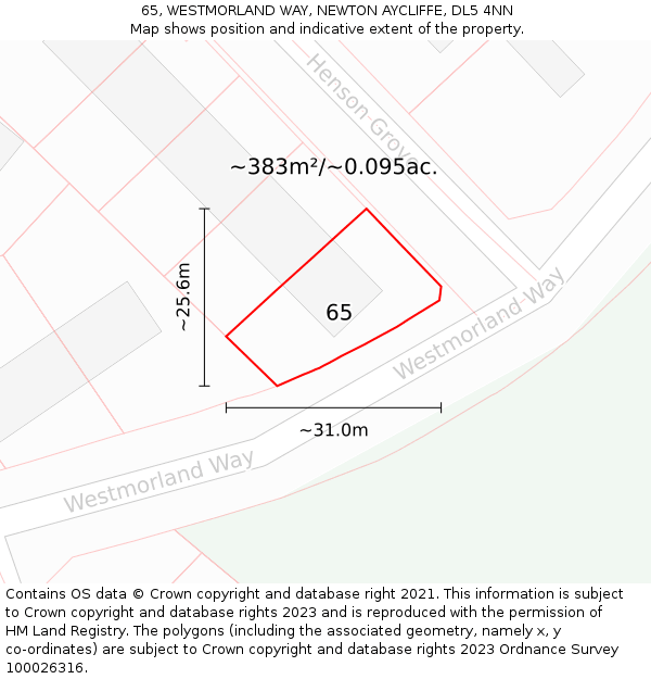 65, WESTMORLAND WAY, NEWTON AYCLIFFE, DL5 4NN: Plot and title map