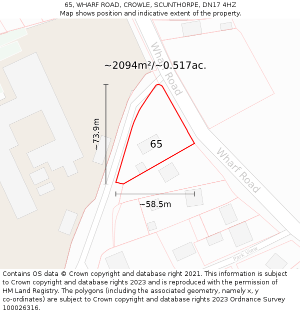 65, WHARF ROAD, CROWLE, SCUNTHORPE, DN17 4HZ: Plot and title map