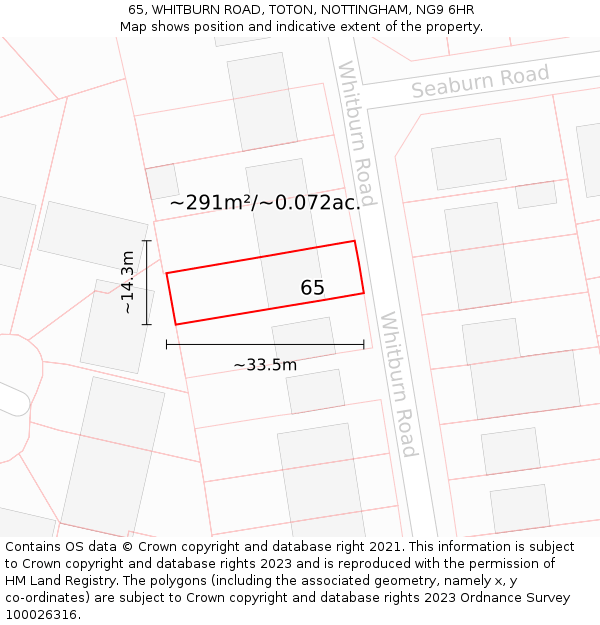 65, WHITBURN ROAD, TOTON, NOTTINGHAM, NG9 6HR: Plot and title map