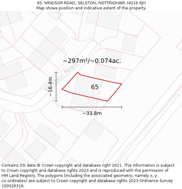 65, WINDSOR ROAD, SELSTON, NOTTINGHAM, NG16 6JH: Plot and title map