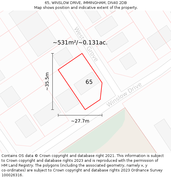 65, WINSLOW DRIVE, IMMINGHAM, DN40 2DB: Plot and title map