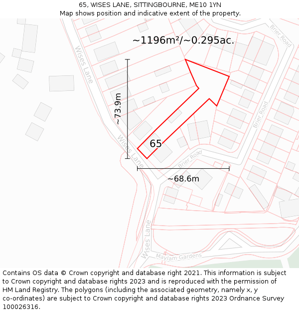 65, WISES LANE, SITTINGBOURNE, ME10 1YN: Plot and title map