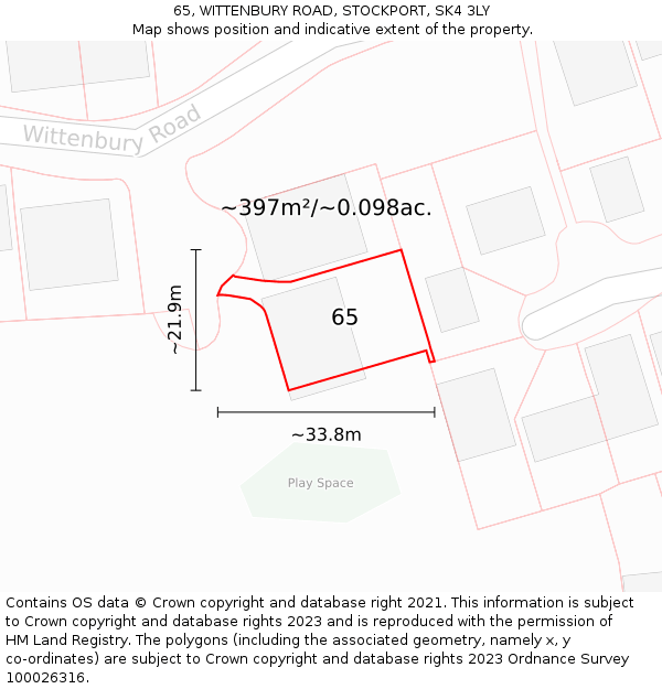 65, WITTENBURY ROAD, STOCKPORT, SK4 3LY: Plot and title map