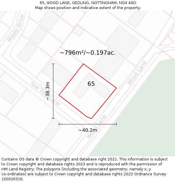 65, WOOD LANE, GEDLING, NOTTINGHAM, NG4 4AD: Plot and title map