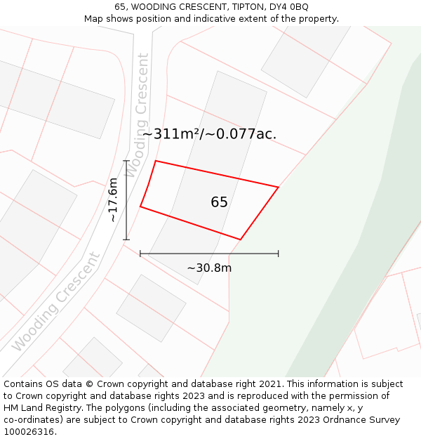 65, WOODING CRESCENT, TIPTON, DY4 0BQ: Plot and title map