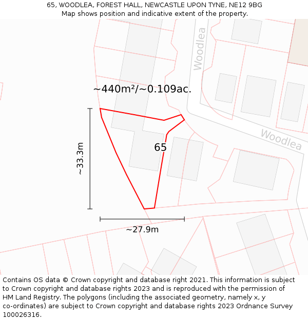 65, WOODLEA, FOREST HALL, NEWCASTLE UPON TYNE, NE12 9BG: Plot and title map