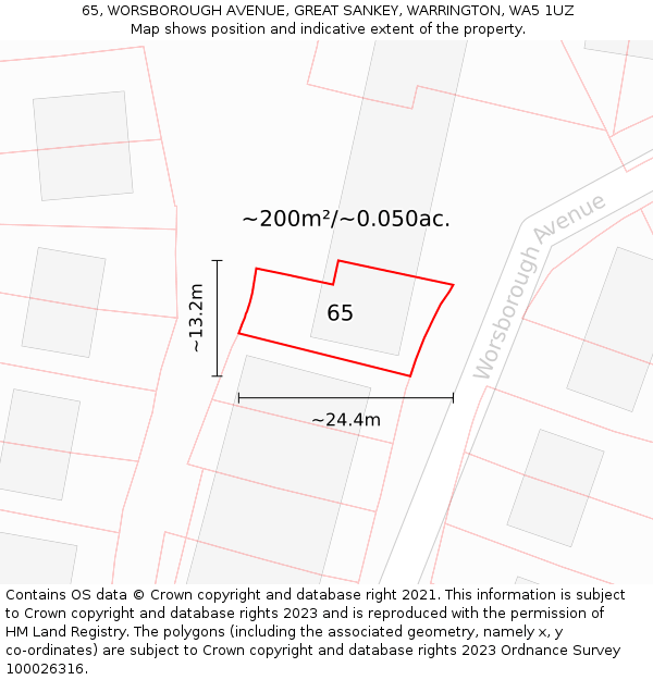 65, WORSBOROUGH AVENUE, GREAT SANKEY, WARRINGTON, WA5 1UZ: Plot and title map