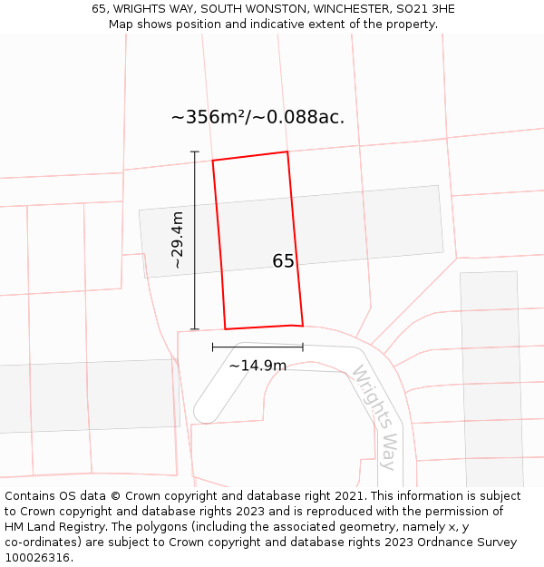 65, WRIGHTS WAY, SOUTH WONSTON, WINCHESTER, SO21 3HE: Plot and title map