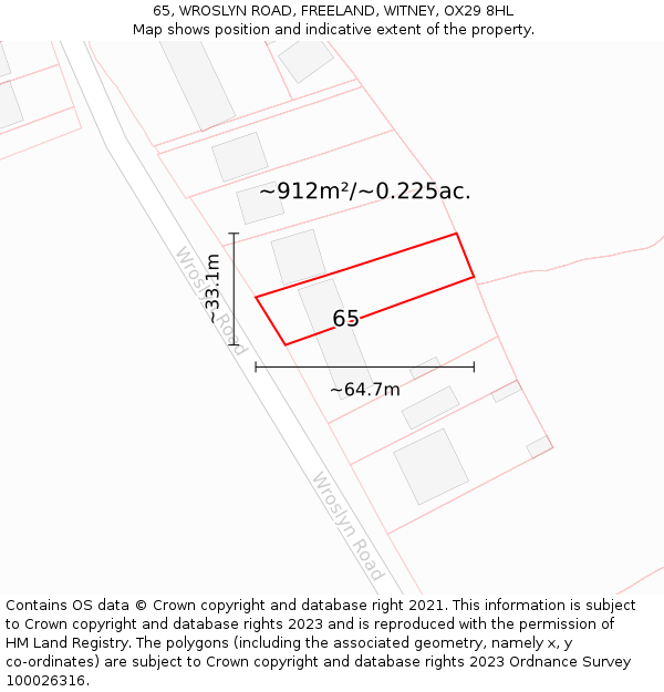 65, WROSLYN ROAD, FREELAND, WITNEY, OX29 8HL: Plot and title map