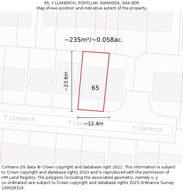 65, Y LLANERCH, PONTLLIW, SWANSEA, SA4 9DR: Plot and title map